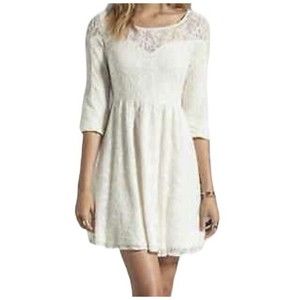 Free People Off White Floral Skater Lace Long Sleeve Scoopneck Mini Dress Small